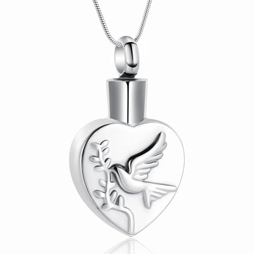 Pendentif commémoratif pigeon en cœur acier inoxydable pour cendres et souvenir