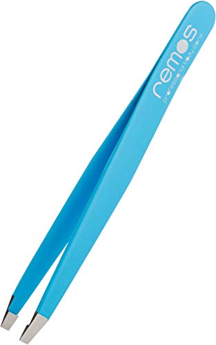 REMOS - Pinzas para cejas (acero inoxidable, punta recta, 9,5 cm), color azul Cover