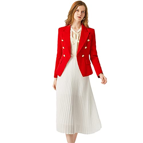 Alloaone European American Women Casual Blazer Double Breasted Red Blazers2