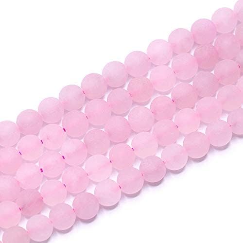 PLTbeads Natural Gemstone Loose Beads Matte Approxi 15.5 inch DIY Bracelet Necklace for Jewelry Making (8mm, Matte Rose Quartz)