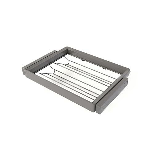 Emuca - Kit de cajón zapatero y bastidor regulable Quartz para armarios, guías de cierre suave y extracción total, Módulo 70cm, Acabado Titanio