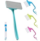 SENEMO 5 Pack Window Cleaning Brush Tool Kit, Dry and Wet Use Window Mesh Screen Cleaner, Detachable Handle, Multi-Functional Window Track Cleaning Brush for Window Sills and Grooves