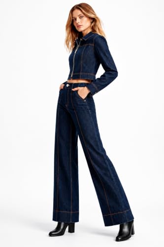 Image of Ben Martin Women's High Waist Jeans || Flared Bell Bottom Bootcut Pants || Wide Leg Stretch Denim - Perfect for Travel, Party & Everyday Use - Sizes 26-40 (2)