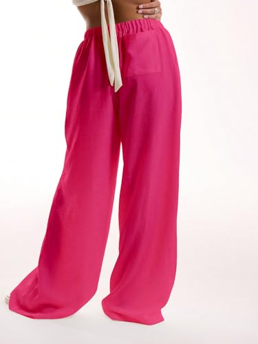 Image of RoseSeek Women's Beach Cover Ups Wide Leg Loose Linen Pants Swimsuit Coverup Summer Vacation Outfits 2026