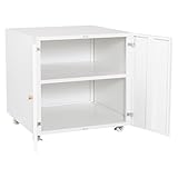 Heavy-Duty Metal Printer Stand with File Storage Cabinet, 23.6''H Mobile 3D Printer Cabinet, Adjustable Shelf & Double-Door Design on Wheels for Home Office (White)