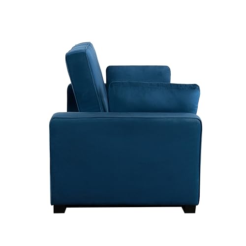 Image of Serta Ainsley 72.6 inch Convertible Sleeper Sofa, Queen Size, Dreamcoil Comfort, Soft Velvet Fabric, Navy
