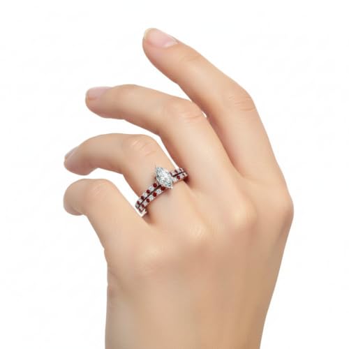 Image of 55Carat Choose Your Gemstone Marquise Shape 14k Rose Gold Plated Classic Delicate Diamond CZ Handmade Fashion Jewelry Party Wear Daily Wear Ornament Gifts for Wife Wedding Ring Sets : US Size 4 to 12
