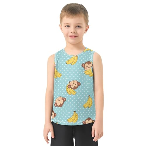 J JOYSAY Cartoon Monkey Blue Boys Tank Top Sleeveless Muscle Shirts Quick Dry Workout Sport Active Kids T-Shirts 3-15T2