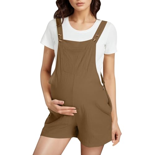 Generisch Peto de embarazo corto para mujer, mono de maternidad, mono de algodón suelto, con correa de hombro ajustable, ropa de maternidad, ropa de un solo color, ropa holgada, ropa ligera