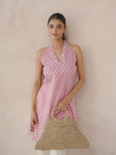 Image of GOODHAND Women Printed Cotton Kurti | Casual Long Kurta | Comfortable Ethnic Wear with Relaxed Fit