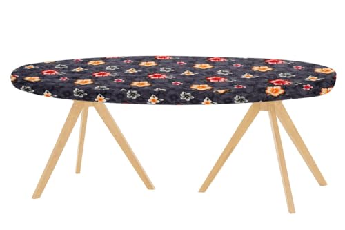 Image of The Furnishing Tree Elastic Oval Dining Table Cover WxL 36x52 in Inches Polyester Floral Pattern Grey