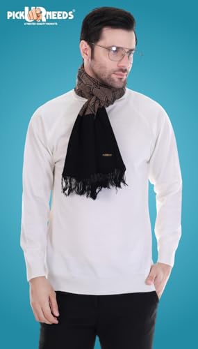 Image of Pick Ur Needs Premium Men's Warm And Stylish Woolen Muffler Angoora With Solid Color Plain Design And Stylish Tussles Ends Muffler For Men