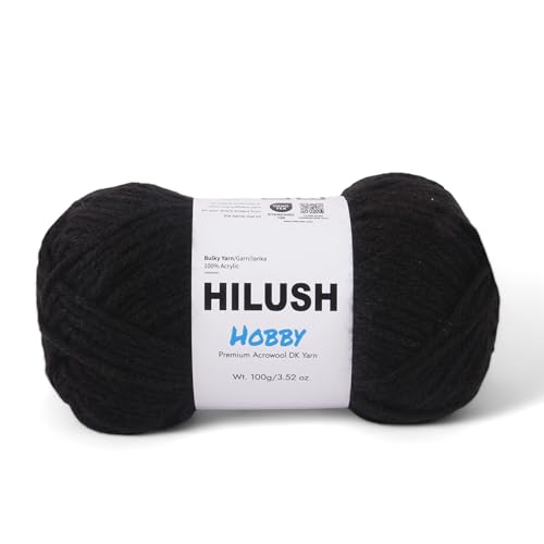 Image of Hobby,Wool Yarn dk Acrylic Hand Knitting Yarn Ball (100g /1 Ball),Suitable for Craft amigurumi Shade 001 (Black)