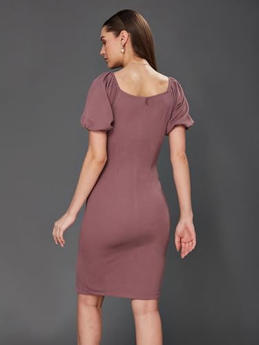 Image of Miss Chase Women's Comfortable Round Neck Sleeveless Striped Midi Bodycon Dress with Zipper