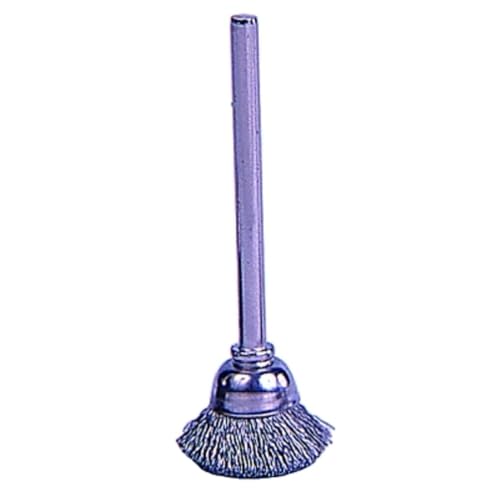 Image of Weiler 26075 5 /8 inch Miniature Cup Brush, .005 inch Brass Fill, 1 /8 inch Stem, Made in the USA