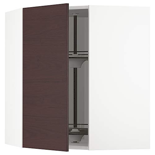 Meuble d'angle mural METOD blanc et marron pour une cuisine épurée et conviviale