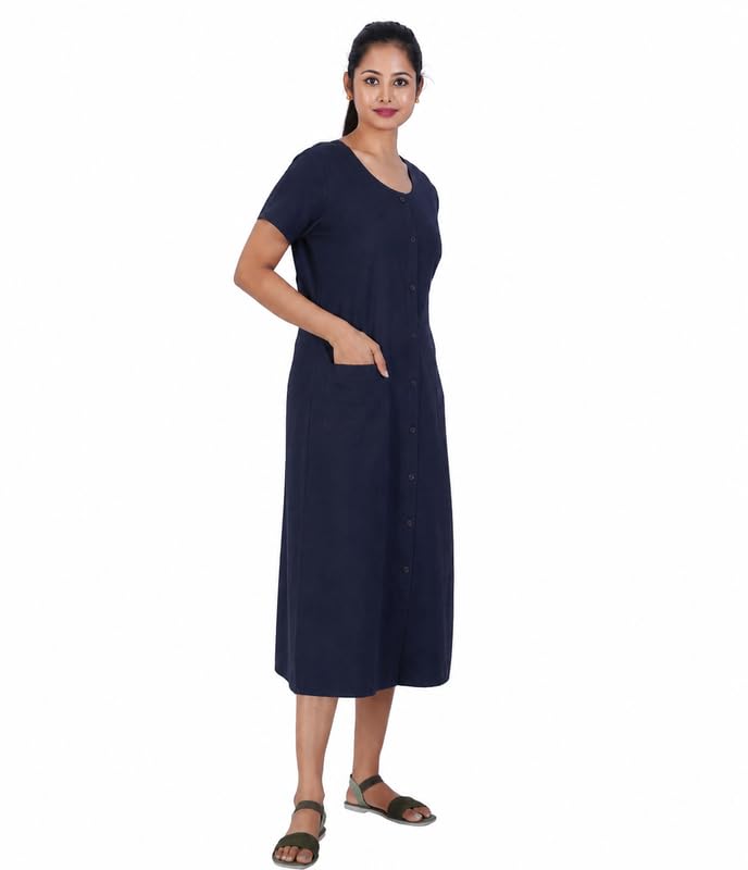 Image of MENMAII Women's [L-4XL] Full Open /Front Buttoned [a Kind of Adaptive Clothing] Multipurpose Nighty for Maternity /Pregnancy /Elderly /Patient /Feeding /Hospital Purpose Nighty Calf Length