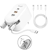 Budi 38W 3-Port USB Wall Charger, Multifunctional Built-in 3 Fit Cable USB Cable Fast Charger wit...