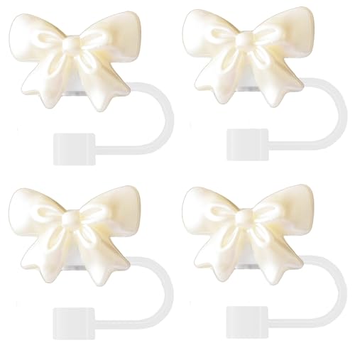Cubiertas decorativas para pitillos con moño, set 4 blanca perla miniatura 1