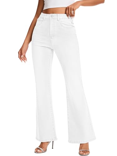 High Waist Flare Jeans for Women Stretchy Vintage Washed Bell Bottom Slim Bootcut Jeans(White,XXL)