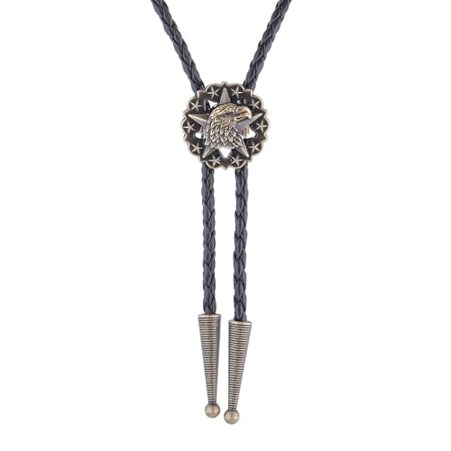 Image of Btilasif Bolo Tie for Men, Vintage Star Eagle Western Cowboy Tie Leather Necklaces Neckties, Western Accessories for Women Men, Bronze