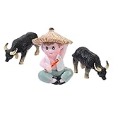iplusmile Miniatur Figuren Bauernhof Tiere und Hirte aus Kunstharz Realistische Kleine Ox Figuren Dekoratives Miniatur Bauernhof für Mikrolandschaften und Schreibtischdeko
