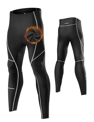 INBIKE Laufhose Kompressionshose Herren Damen Lang Winter Warm Gefüttert Lauflegging Sport Leggings Runninghose für Laufen Jogging Trainings Schwarz&Grau M