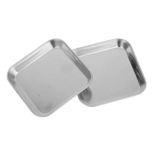 FELTECHELECTR Bandejas Cuadradas Pequeñas De Acero Inoxidable 2 Piezas 14x14 Cm, Bandejas Para Hornear Horno, Platos Versátiles Para Aperitivos, Galletas, Filetes, Postres y Ensaladas