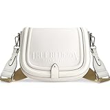 True Religion Saddle Bag, Women's Denim and Faux Leather Crossbody Purse with Adjustable Shoulder Strap, White, One Size