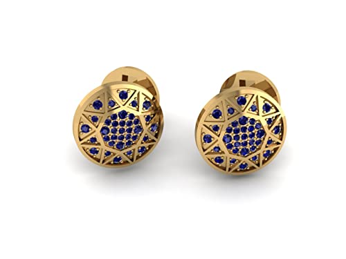 Ratnavali Arts Men's Sterling Silver & 14K Gold Plated Round Back Closure Cufflinks For Men, For Wedding, Business With Gift Box (Sapphire) #TOP1