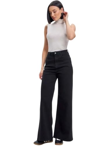 Image of KOTTY Women's Relaxed Fit Wide Leg Denim Jeans Stylish High Waist Casual Look