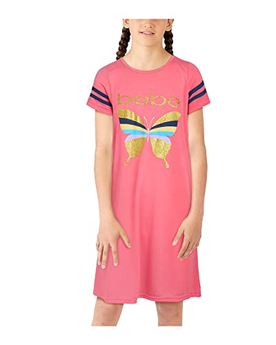 Bebe Girls' Pajamas - 2 Pack Short Sleeve Sleep Shirt Nightgown (Size: 5-16), Size 7/8, Pink/Lavender/Butterflies #TOP3