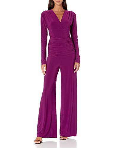 Norma Kamali Women's V Neck Longsleeve Shirred Waist Jumpsuit, Raspberry, S/36