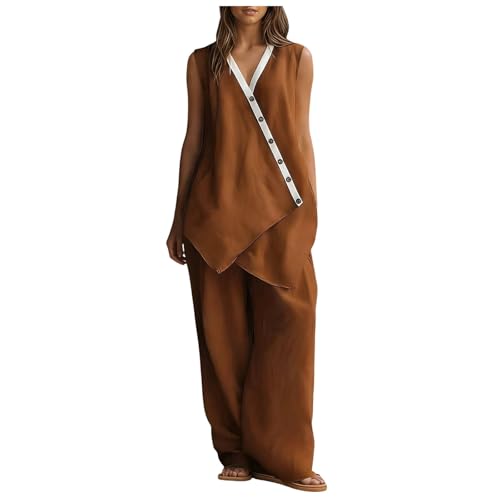Conjunto de lino mujer dos piezas ligero y pantalón suelto transpirable para verano