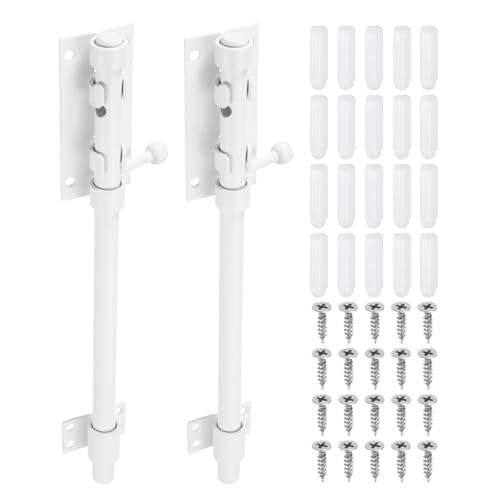 Image of sourcing map 2-Pack Slide Bolt Latch, 12 in 304 Stainless Steel Barrel Bolt Latch Heavy Duty Door Latches Lock 14mm Dia Bar with Padlock Hole for Barn Wooden Fence Shed Door Garage [White]