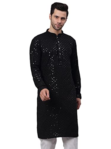 Image of Jompers Men's Regular Fit Cotton Chikankari Embroidered and Sequence Kurtas