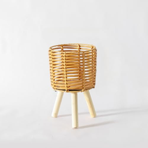 植木鉢スタンド 室内 フラワースタンド 木製の植物スタンド 植物ポットホルダー 植木鉢ホルダー 屋内 おしゃれ 植物 ラック 花台 プランター ラック 観葉植物 台 鉢植えの植物スタンド (S,ラタン調横スラット植木スタンド)