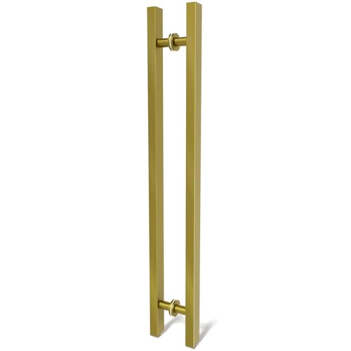 Image of 36 inch Titanium Gold Square Barn Door Pull Handle Double Sided | Heavy Duty 304 Stainless Steel, 27-9 /16 inch Hole Spacing, Fits 3 /4 inch-2 inch Thick Barn, Front Entry, Sliding & Exterior Doors