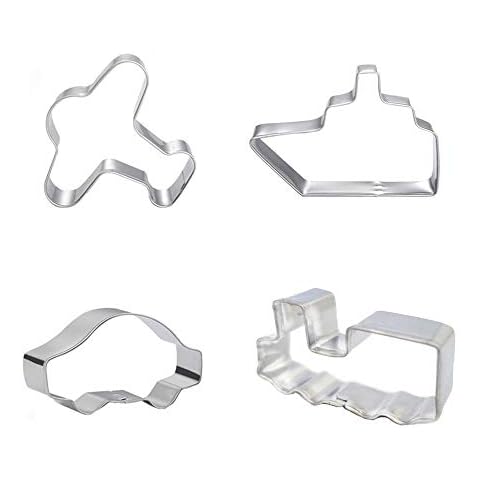 4Pcs Transport Cookie Cutter Set Biscuit Mould Cake Cutters Car Airplane Steamship Train Fondant Cutter Set for Kids (Stainless Steel) Cover
