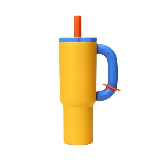 Image of Stainless Steel 1200 ml Vacuum Tumbler with Lid & Straw - Double‑Wall Insulated Cup for Travel, Gym & Office - Keeps Beverages Hot or Cold - 1.2 L Capacity (Yellow + Blue)