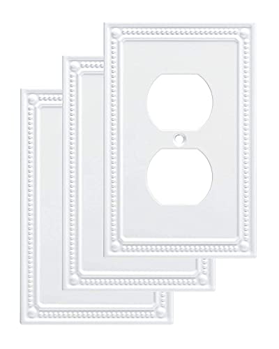 Franklin Brass Classic Beaded (3-Pack) Outlet Covers Pure White 1-Gang Wall Plate Single Duplex Switch Plates Electrical Guard W35059V-PW-C