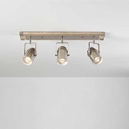 Globe Electric 59963 Williamsburg 3-Light Track Lighting, Brushed Nickel, Light Faux Wood Canopy, Bulbs Included #TOP3