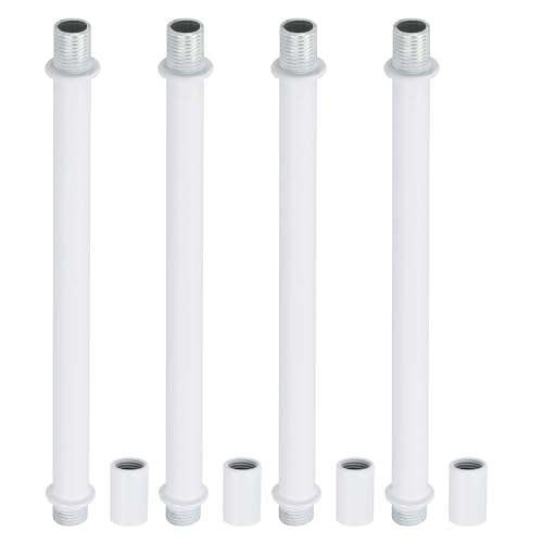 Image of PATIKIL Straight Pipe Lamp Stems Rod Kit, 4Set M10 Carbon Steel 150mm(5.91 inch) Long Double End Thread Rod with Coupling Nuts Sleeve Connector for Table Lamps Chandeliers, White