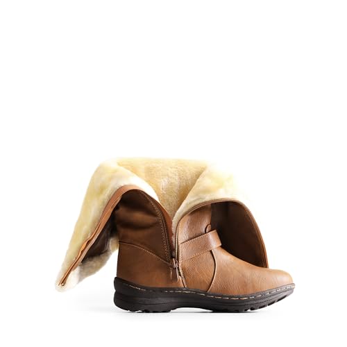 DREAM PAIRS Women's Winter Fully Fur Lined Zipper Closure Snow Knee High Boots,Size 8,Camel/Pu,RABBIT