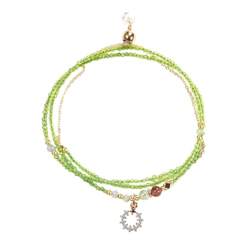 JewelryWe Bracelet Femme Péridot Naturel: Bracelet Perles Facettées Fantaisie 3 Tours Multi-Rangs Réglable avec Pendentif Étoile Élégant,Cadeau...