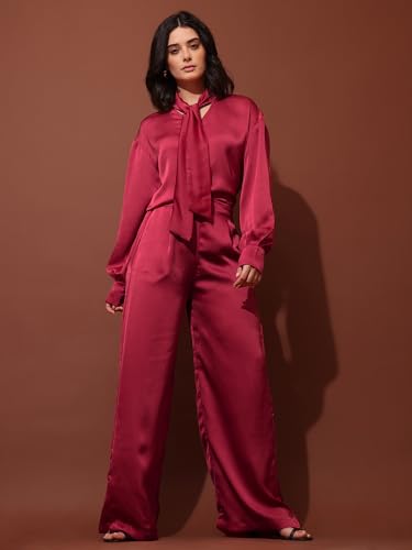 Image of PURVAJA Women's Midi Satin Red Co-Ords(Razy-042-M)
