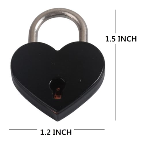 Image of 1 pcs Metal Heart Shaped Polished Padlock with Skeleton Key Replacement Handbag Bag Wedding Bow Lock Jewelry Box Storage Box Lock Diary Book (Black-1 pcs)