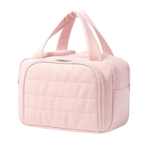 Necessaire Bolsa de Maquiagem Feminina Grande, bolso Impermeável com Múltiplos Compartimentos, Ideal para Viagens (Rosa)