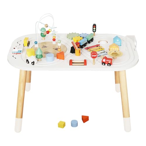 Baby Activity Cubes for Kids,Toddler Activity Cubes&Activity Center Table with Wooden Bead Mazes，Mini Toy Car,Gears&Blocks|Wooden Desk Play Table as Montessori Toy for 1 Year Old Boy Girl
