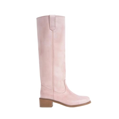 Leather Knee High Boots for Women Round Toe Riding Campus Boots Wide Calf Chunky Block Heel Tall Long Shoes Fashion Casual